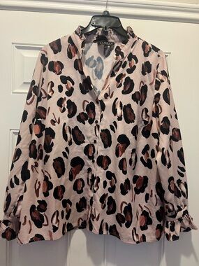 Leopard-Print Button-Front Blouse